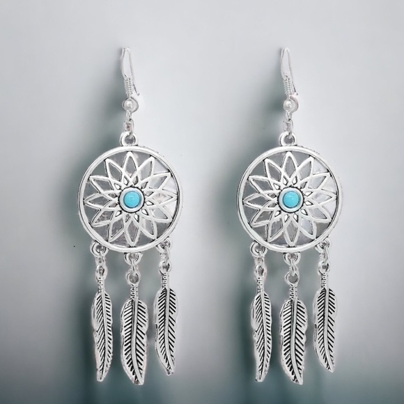 DreamCatcher Boho Feather Dangle Earrings Pierced Native American Aztec Western - Picture 8 of 11